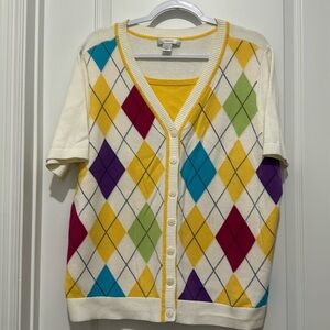 Women’s CJ banks argyle short sleeve cardigan set - 1x